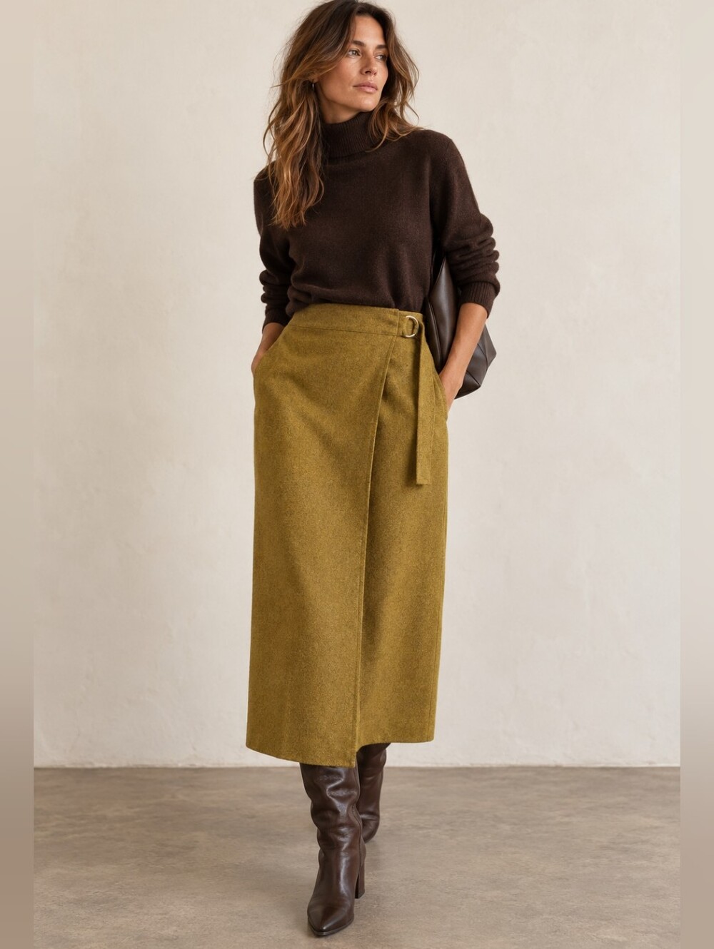 BODEN Constance Wool Blend Wrap Skirt In Ochre Size 8
